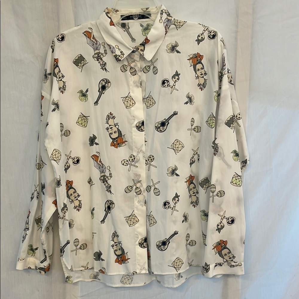 NWT Zara Stylish Graphic Print Cotton Shirt